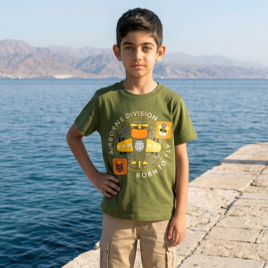 Kids' Summer Set – Green Airplane T-shirt + Beige Shorts